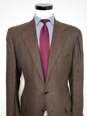 Kiton Cahsmere & Linen Brown Plaid Sport Jacket | 42